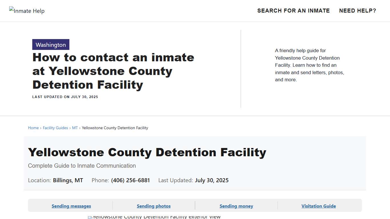 How to contact an inmate at Yellowstone County Detention Facility - Inmate Help