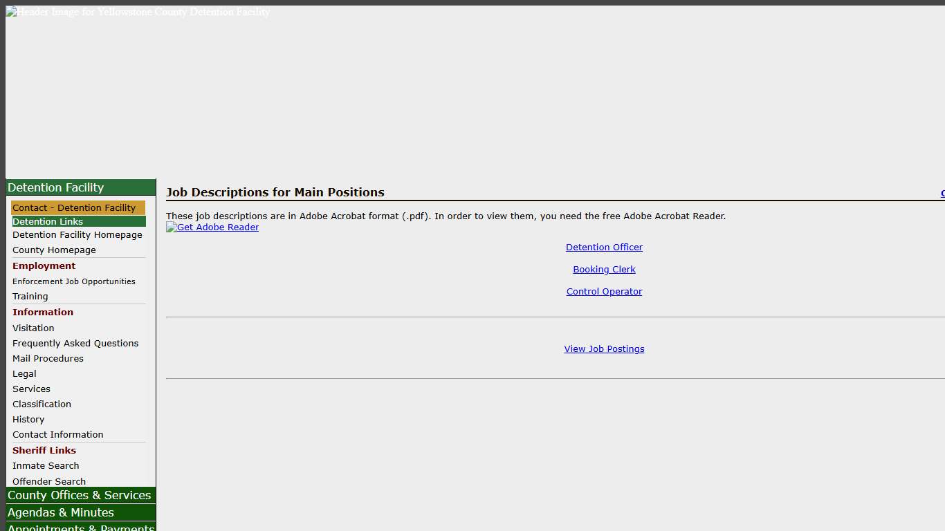 Yellowstone County, Montana - Detention Facility Job Descriptions for Main Positions