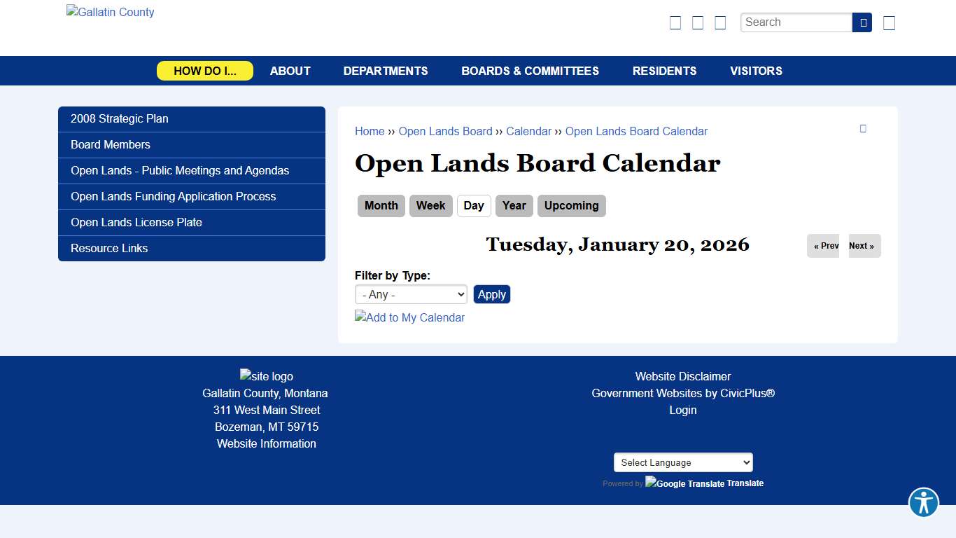 Open Lands Board Calendar Gallatin County, MT